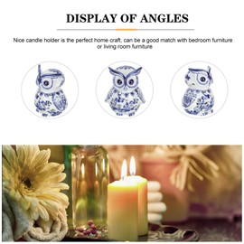 Garneck Owl Porcelain Candle Holder Animal Figurines Blue Decor Household Decor Ceramic Animals Collectible Figurine Ceramic Tealight Holder Ceramic Owl Candlestick Party Candlestick Decor