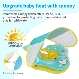 Rismise Baby Swimming Ring with Removable Sun Canopy, Baby Swimming Ring, Swimming Aid, Baby Adjustable Shoulder Straps, Swimming Trainer, Baby Inflatable Baby Swimming Float for Baby from 3-36 Months