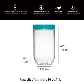 Starfrit LocknLock Interlock Plastic Container - 34oz/1L - Airtight - Twist Lid