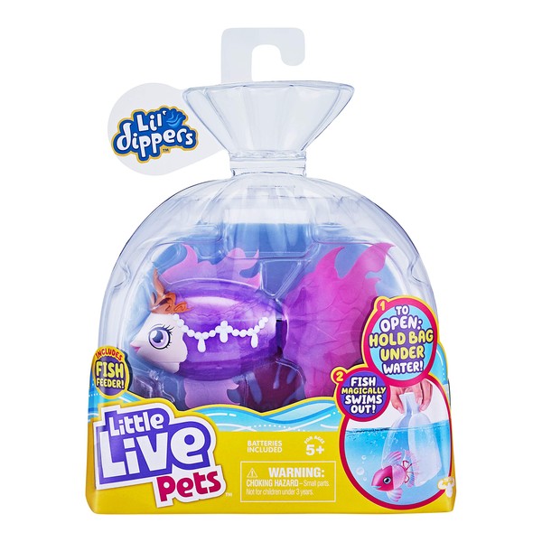Little Live Pets Lil' Dippers Fish - Magical Water Activated Unboxing and Interactive Feeding Experience - Seaqueen