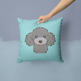Caroline's Treasures BB1197PW1414 Checkerboard Blue Silver Gray Poodle Canvas Fabric Decorative Pillow, 14Hx14W, Multicolor