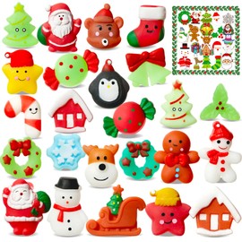 Christmas 48 PCS Stocking Stuffers for Kids: Christmas Squishies Gifts Party Favors - Fidget Toy Bulk Advent Calendar Trinkets - Grinch Goodie Bag Prizes for Classroom Girl (24 Mochies + 24 Stickers )
