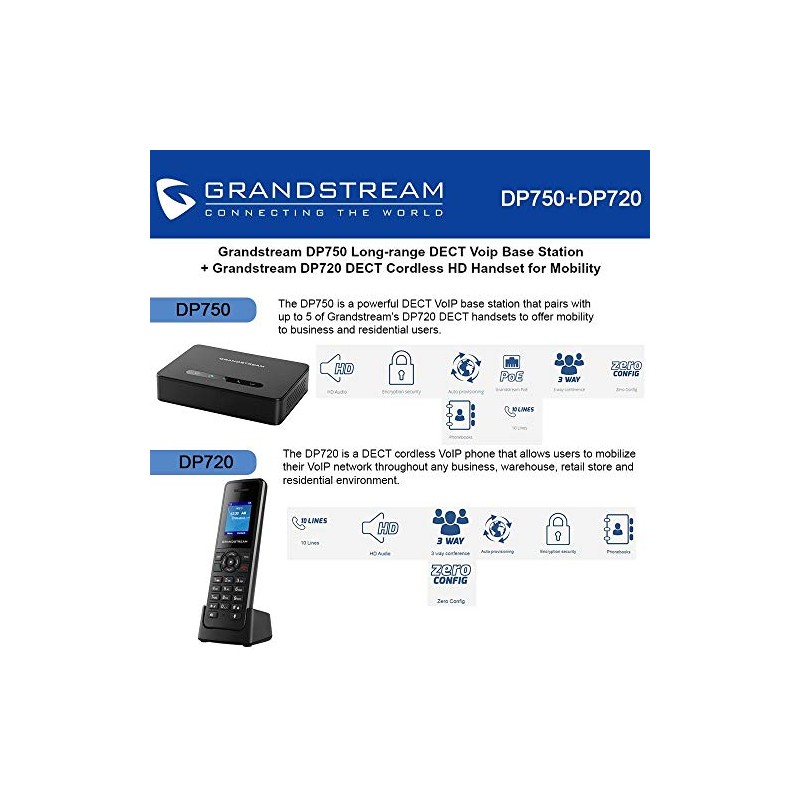 Grandstream DP750 Long-Range DECT Base Station + DP720 DECT Cordless