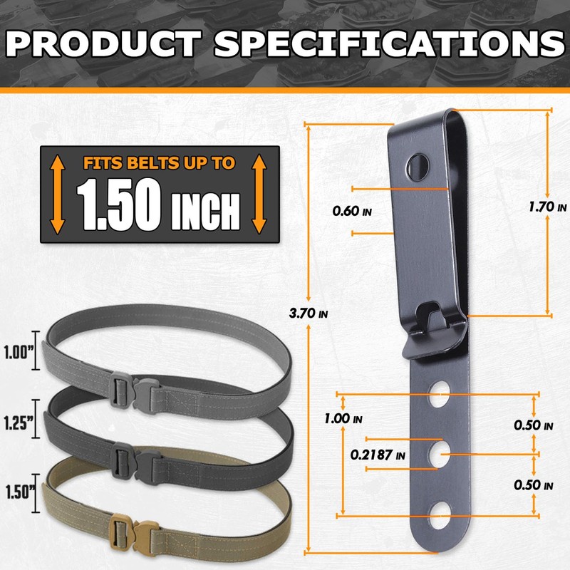[2 Pack w/Hardware] HolsterSmith Universal Metal Belt Clip for Holster