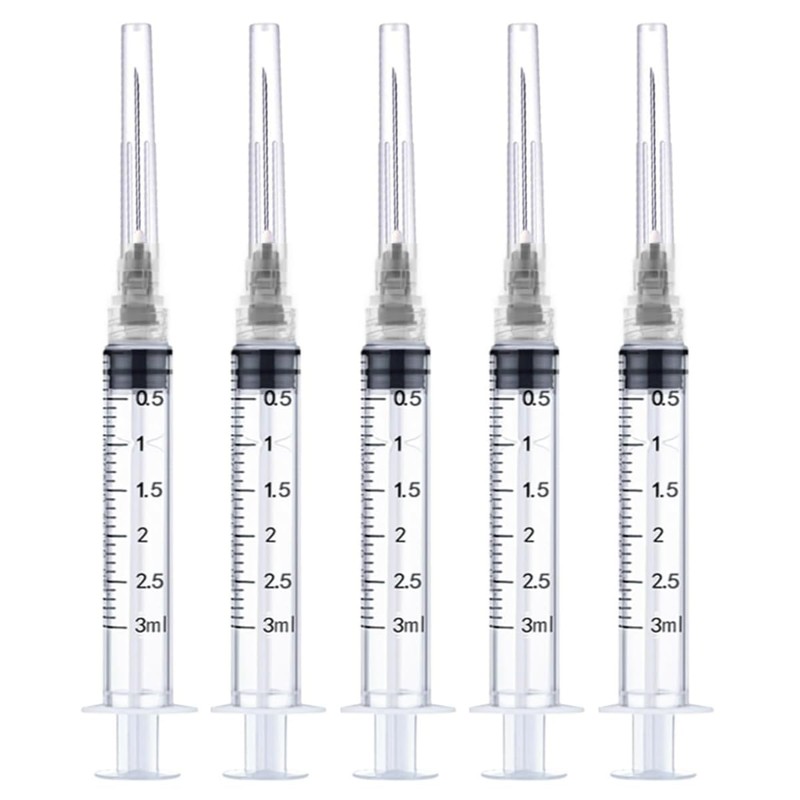 100 Pack 3ml/cc Disposable Luer Lock Lab Syringes with 22Ga