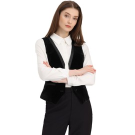 Allegra K Retro Velvet Waistcoat for Women V Neck Sleeveless Racerback Steampunk Vest Black L