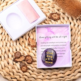 WHAL&YUNE Thumb Worry Stone for Anxiety, 1PC Amethyst Healing Crystals Worry Stones with Engraved, Natural Hand Carved Gemstone Meditation Reiki Balancing Gift for Women