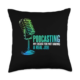 Radio Podcaster Podcast Microphone Throw Pillow