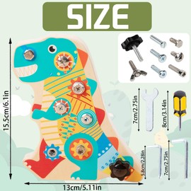 AUNGKWANG Montessori Toy from 3 4 5 Years, Dinosaur Toy, Busy Board Wooden Screw Board Wooden Toy, Wooden Toy, Motor Skills Toy, Screwdriver, Educational Toy Gifts for Children