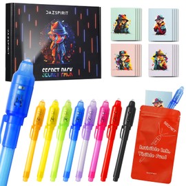 DazSpirit 8Pcs Invisible Ink Pen Set with UV Light, Mini Notepads & Favor Bags, Magic Pen Disappearing Ink, Spy Pens for Kids, Fun Party Favors for Kids 8-12, Detective & Escape Room Themes