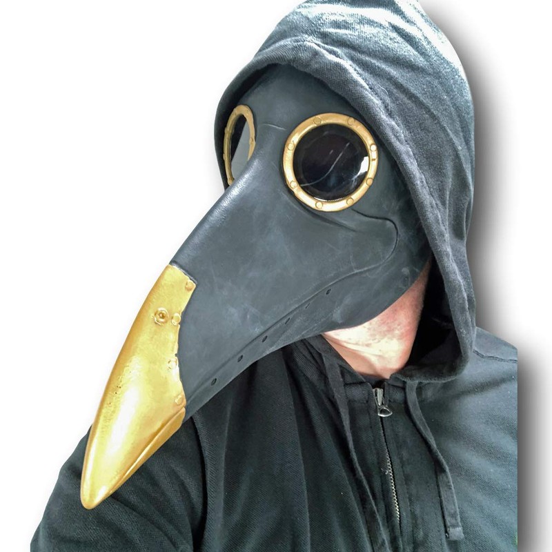 Johnniesfx Black & Gold Plague Doctor Latex Mask Steampunk Day