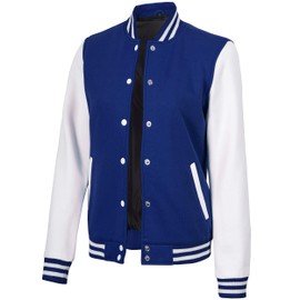 Decrum Royal Blue And White Women Letterman Jacket | [40056171] Plain White Sleeve, XS