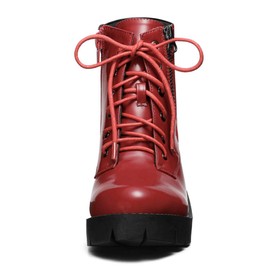 Allegra K Women's Round Toe Chunky Heels Lace Up Zipper Red Combat Boots 9.5 M US