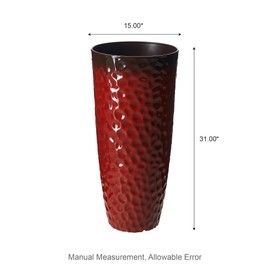 Glitzhome 31" H Large Plastic Tall Planters,Set of 2 Honeycomb Textured Gradient Red Tall Plant Pots with Drainage Holes,Oversized Planters Flower Pots for Indoor Outdoor Front Porch Patio
