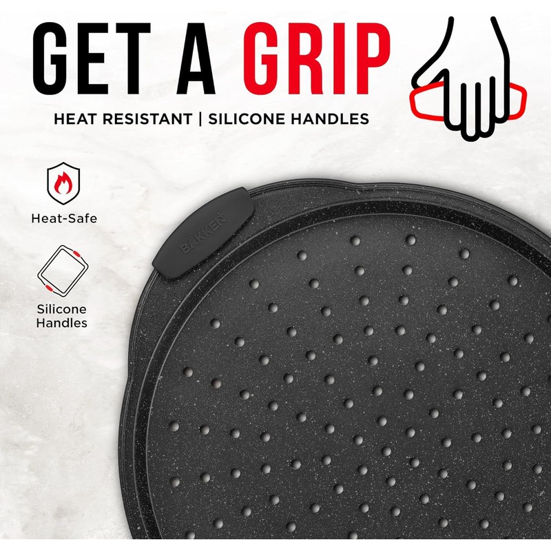 Non-Stick Pizza Pan with Silicone Handle 1 Pack, 13 Inch