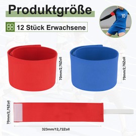 Vipuikos Pack of 12 Captain's Armband Adults, Adjustable Football Armband for Children, Elastic Captain's Bracelets with Lanyard, Team Bracelets Blue and Red, for Volleyball, Basketball, Airsoft - L