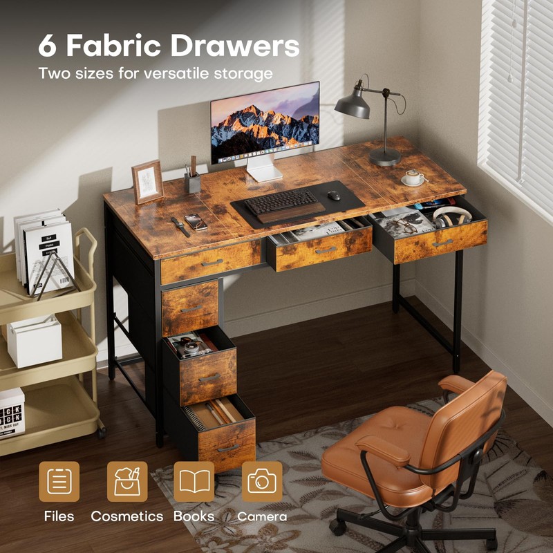HLDIRECT 47" Computer Desk with 6 Drawers & Large Storage