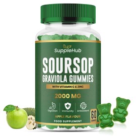 SuppleHub Soursop Gummies 2000mg – with Vitamin C & Zinc – Immune Support, Antioxidant – Gluten-Free, Vegan, Apple Flavour – 60 Gummies