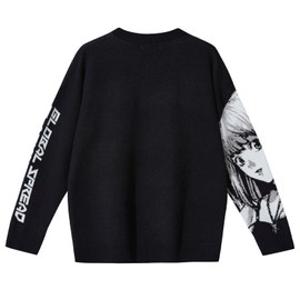 FELLVISHK Anime Girl Figure Sweater Graphic Long Sleeve Oversize Knitwear Sweatshirt Unisex 3D(BlackL, Large)