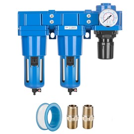 NANPU 1" NPT Air Drying System - Double Air Filters, Air Pressure Regulator Combo - Manual Drain, Poly Bowl - DFR-10M