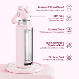 ENCOOL Insulated Water Bottle with Straw Stainless Steel Water Bottle, Leak-Proof, BPA-Free, Double Wall Vacuum Keeps Cold for 24 Hours for Sports, Travel, School (32 oz, Cotton Candy)