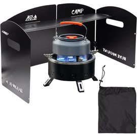 Camping Stove Windscreen Steel Camp Stove Windscreen 4 Plates Steel Folding Camping Stove Windshield with a Storage Bag and Compartment for Camping, Hiking, Picnic, Backpacking, Cooking (Black)