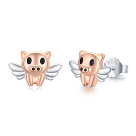 Pig Earrings Hoop Earrings 925 Sterling Silver Hypoallergenic Earrings Gold/Rose Gold/Silver Small Pig Jewellery Gift for Women Girls Women, Sterling Silver
