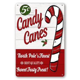 Christmas Tin Sign Candy Cane Wall Decor Vintage Christmas Metal Signs Candy Canes Decorations Wall Sign Christmas Room Decor Gifts 8x12 Inch