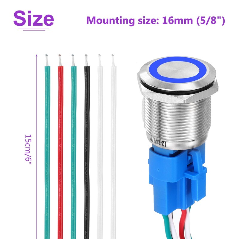 DMiotech 16mm / 5/8" Stainless Steel Momentary Push Button Switch
