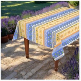 Le Cluny, Monaco Blue, French Provence 100 Percent COATED Cotton Tablecloth, 60 Inches x 84 Inches