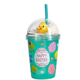 Easter Glitter Tumbler Cups with Straws Bunny and Chick Design 2-Pack Pink and Turquoise DIY Celebration Festive Classroom Office Bonus Aginhas