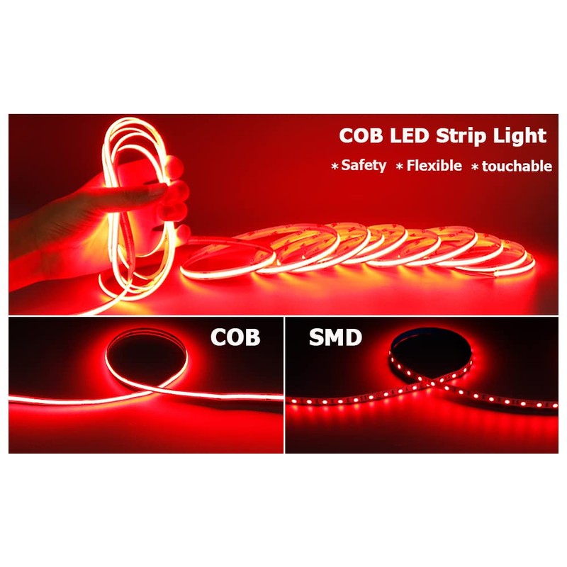 YUNBO 12V COB LED Strip Light Red 16.4ft Bright Dotless