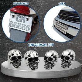 Meibaolin Skull License Plate Screw Fasteners Decorative Cool Funny License Plate Bolts License Plate Frame Kit 4 Pcs Aluminum Alloy Universal Fit Most Cars Truck Motorcycle Vehicle Silver