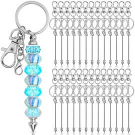 ROADPLUM 26 Pcs Beadable Keychain Bar, Silver Bead Keychain Beaded Keychain for Pendant DIY, Alloy Blank Keychain Accessories Bulk for Keychain Making Supplies Jewelry Making Gift
