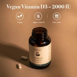 Napiers Vegan Vitamin D3 2000 IU Capsules - Algae Sourced Cholecalciferol - Immune, Bone and Muscle Support - 60 Capsules