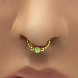 fake septum cuff - Gold Filled Green Opal clip on septum Ring - Fake Septum Hoop jewelry, septum piercing, fake septum piercing