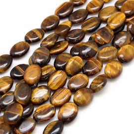 Fashewelry 18pcs Natural Tiger Eye Gemstone Beads Flat Oval Healing Crystal Loose Stone Beads 18x13mm for Jewelry Necklace Bracelet Earring Craft, 15.74 Inch