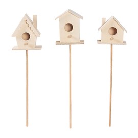 Fun Express DIY Wood Birdhouse Planter Sticks - Set of 3 Decorative Crafts - Home Activities for Kids