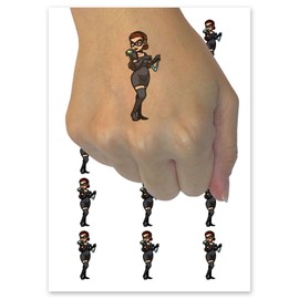 Cat Burglar Thief Woman Stealing Necklace Temporary Tattoo Water Resistant Fake Body Art Set Collection - 54 1" Tattoos (1 Sheet)