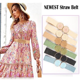 ALAIX Straw Woven Elastic Belt for Women Wide Stretch Waistband for Dress Boho Summer Dress Belts
