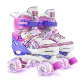 Xaperni Roller Skates for Girls Boys Kids,4 Size Adjustable with Light Up Wheels Beginner Skates X-Small(7C-9C)