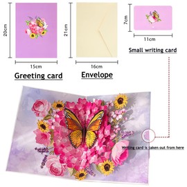 Belegao Pop Up Card Flowers with Butterfly, 3D Greeting Card Colourful Floral Design for Women, Mothers Day Cards, Anniversary Cards, Birthday Cards, Valentines Day Cards, Teachers Day Cards(Pink)