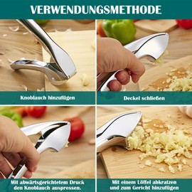 Vecibel Knoblauchpresse Edelstahl mit Wippe Griffe Würfel Premium Knoblauchschneider Garlic Press Leicht zu Reinigen Spülmaschinenfest scheiben silber