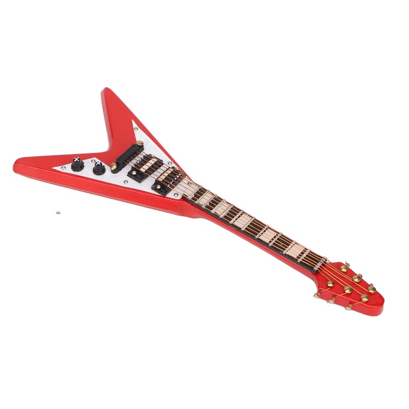 Red Miniature Electric Guitar Replica Wooden Mini Musical Instrument Model