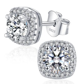 LAVUMO Moissanite Earrings Silver 925.1-2 Carat Moissanite Stud Earrings Square Earrings Women's VVS1 Hypoallergenic Jewellery Women's Gifts for Women Anniversary Valentine's Day Christmas Mother's