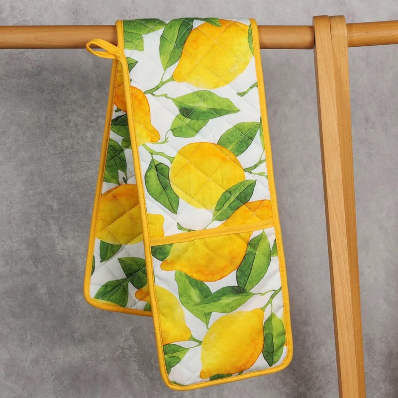 Double Oven Gloves Heat Resistant Yellow Ovens Mitt Cotton Potholders