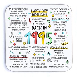 30th Birthday Coaster, Back in 1995, Gift for 30th Birthday, Milestone Gift, Unique 30th Birthday Gift, Present for Him Her Friend BFF