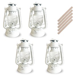 4er-Set Retro Öllampen – mit Docht, ohne Strom nutzbar – wetterfest & stilvoll – 35,5 cm hoch – Schwarz oder Weiß – Deko & Notlicht für Garten, Camping & Krisenvorsorge (Weiß)