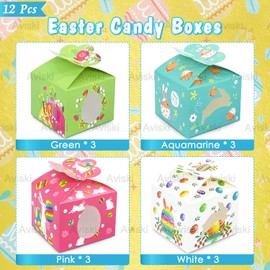 12pcs Easter Treat Boxes Happy Easter Gift Boxes Bunny Eggs Easter Basket Containers Hollowing Bunny, Egg Shape Candy Goodie Cookie Holder with Handle for Kids School Classroom Party Favour Décor