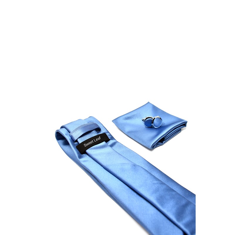 Tie Set with Light Blue Tie, Pocket Square and Cufflinks